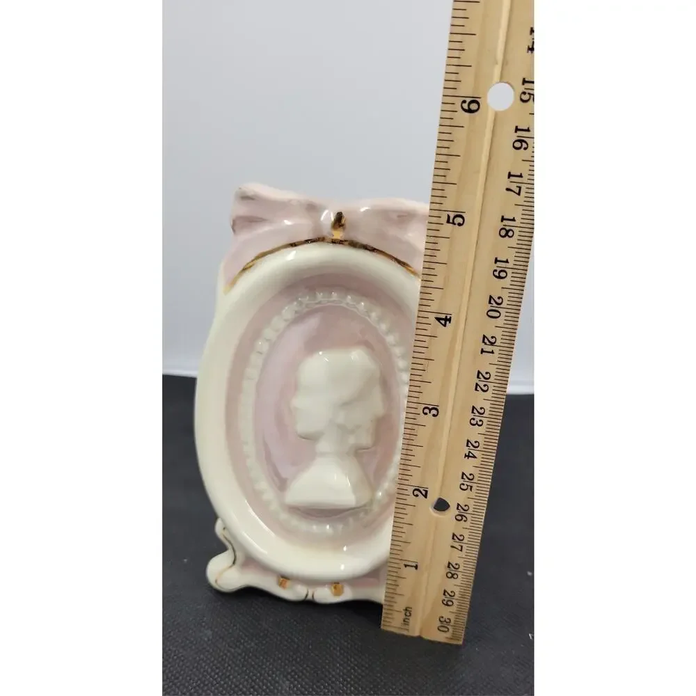 Vintage Victorian Style Cameo Ceramic Vase Planter Pink Gold Trim Shabby Chic